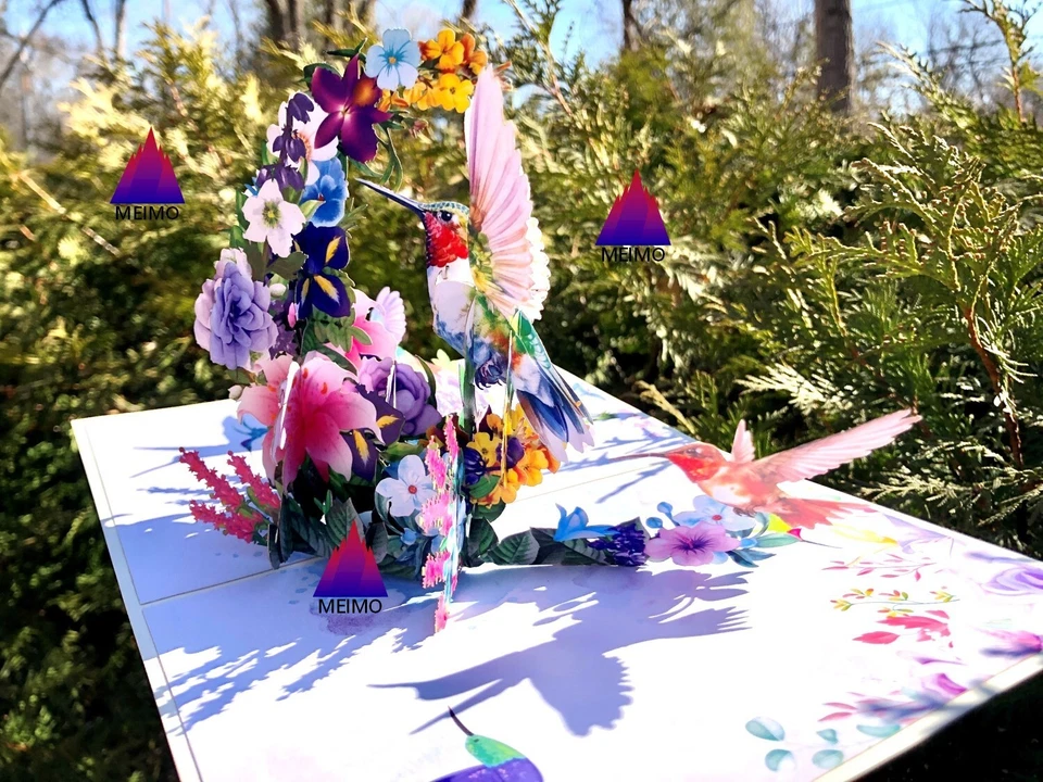 Tarjeta de Felicitación 3D Pop Up Colibrí Pájaro Flor Floral Cumpleaños Mamá Día de la Madre” Foto 2 de 4