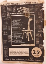 Vintage 33 1944 Easi-Bild Full Size Pattern Joe Giraffe clothes tree UNCUT