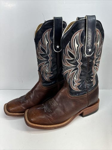 Stivali western cowgirl Tony Lama in pelle marrone/nero/blu personalizzati da donna taglia 7,5