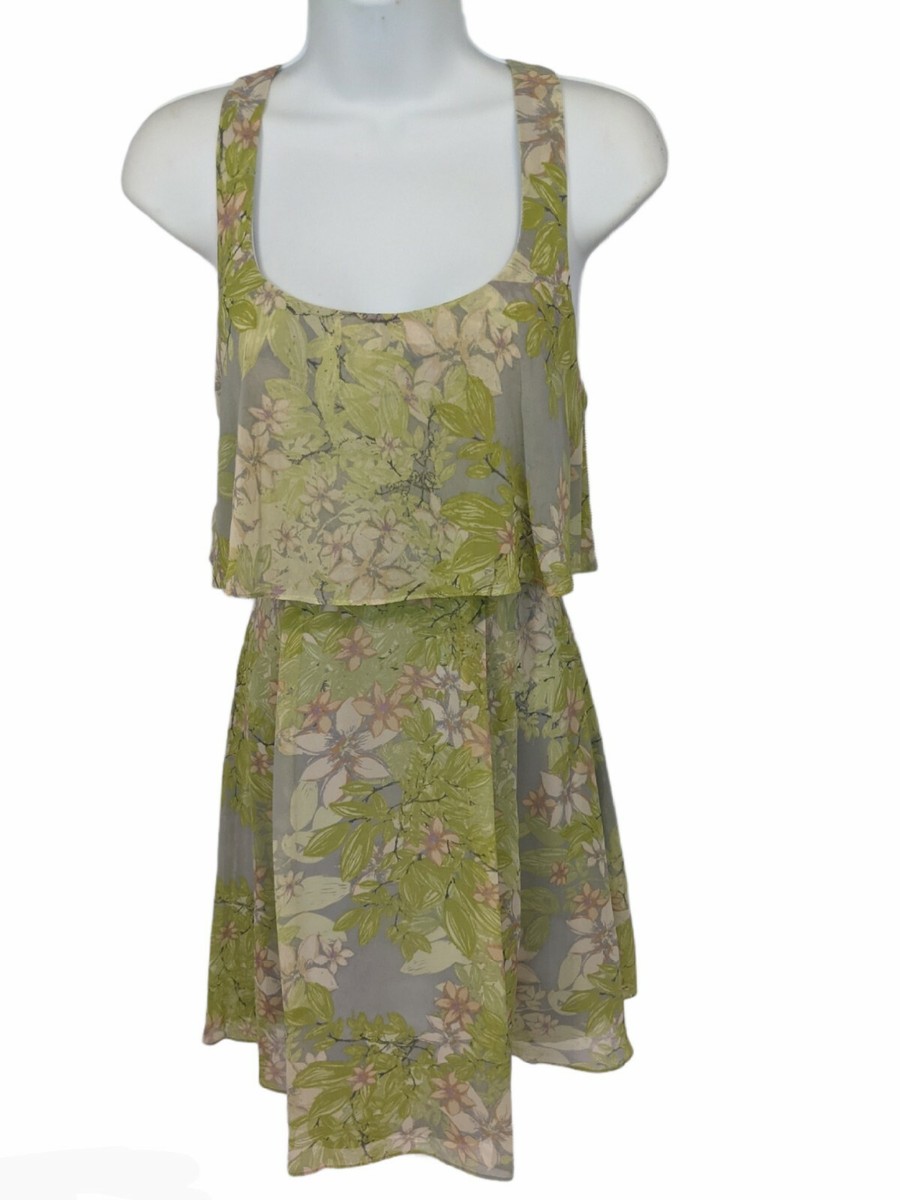 Jessica Simpson Green and Gray Floral Print Chiffon Dress Size 4 | eBay