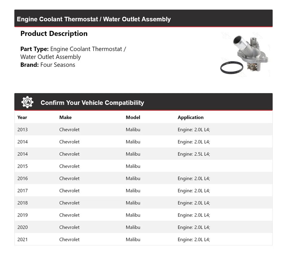 Chevrolet Malibu 2013-21 motor refrigerante termostato/conjunto de salida de agua 4 estaciones Foto 2 de 4