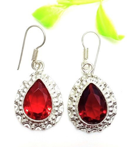 40.25 Ct Red Topaz Pear Shape Stud Earrings Women Party Festival Jewelry GVL - Picture 4 of 8