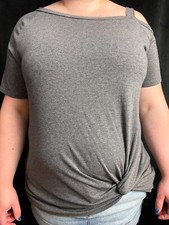 Short Sleeve Cold Shoulder Top with Knot Accent Fits 1XL-2XL 