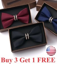 Formal Elegant Wedding Bow Tie Fancy Fashionable Men's Rhinestone Decor Satin