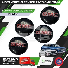 4PC  WHEELS CENTER CAPS GMC BLACK/CHROME 83MM/3.25 DENALI SIERRA YUKON