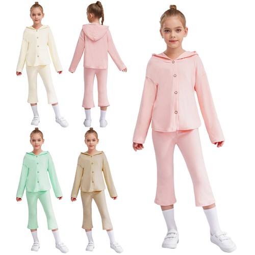 Kids Girls Sweatsuit Hoodies Tracksuit Daily Jacket And Pants 2Pcs Fashion Home - Picture 4 of 54
