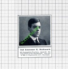 2nd Lt E Duckworth 6th Lancashire Fusiliers Rochdale WW1 - c.1918 SMALL Cutting