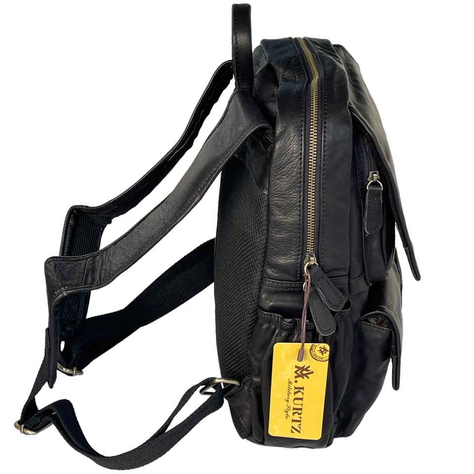 Unisex ECHTES LEDER Schwarz Rucksack Umhängetasche Unitasche Leather Backpack - Bild 3 von 4