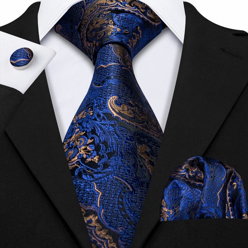 Barry Wang Mens Tie Paisley Floral Solid Necktie Hankie Cufflinks Set Wedding - Picture 33 of 259