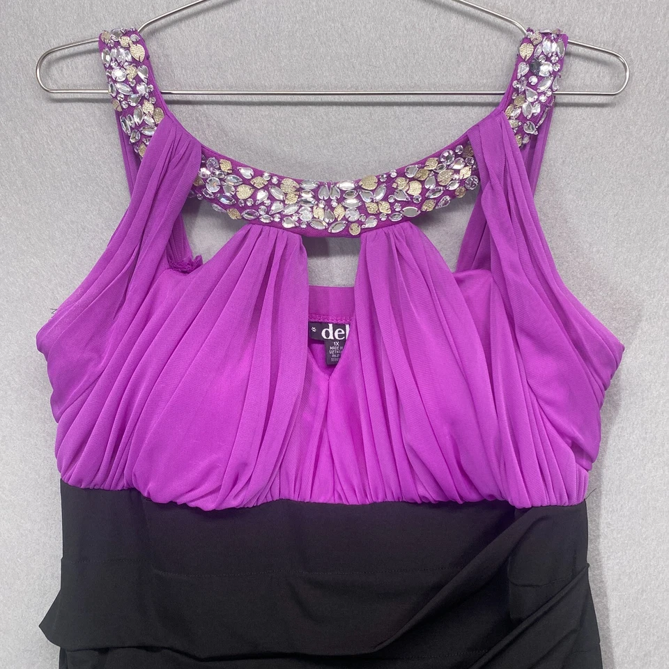 Vintage Deb Dress 1X Purple Black Halter Y2K Beaded Bodycon Party Dance - Image 2 of 4