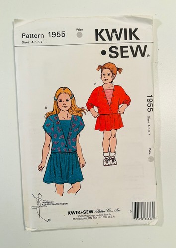 Vintage KWIK SEW Sewing Pattern 1955 Girls’ Skirt & Tops- 4,5,6,7- UNCUT 1989