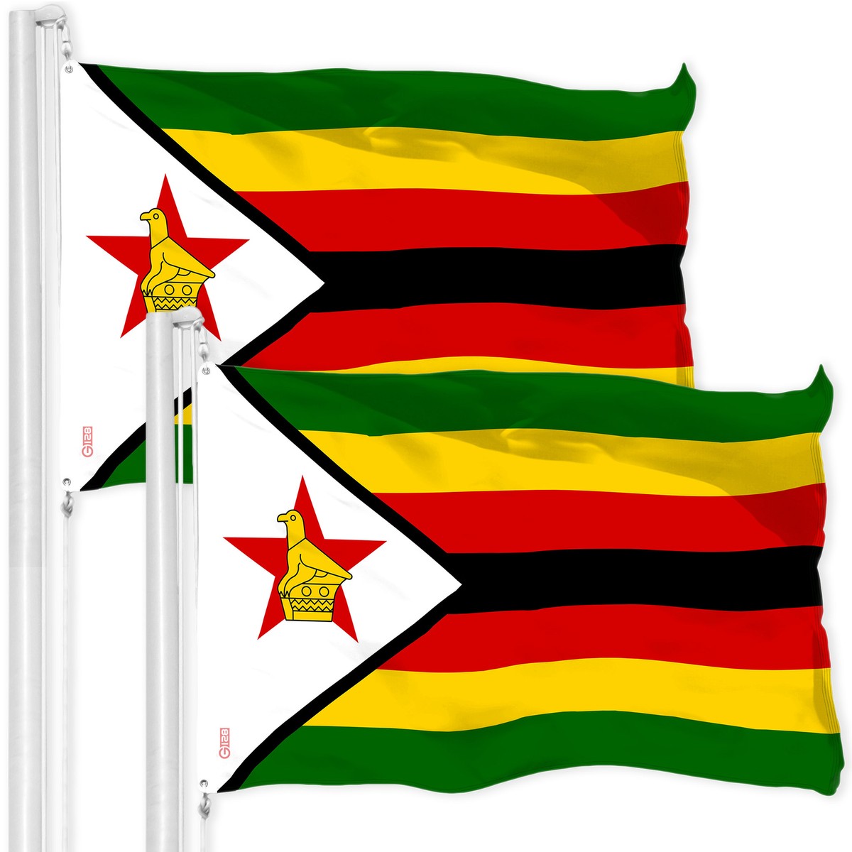 G128 2 Pack: Zimbabwe Flag 3x5 Ft LiteWeave Pro Printed 150D Poly