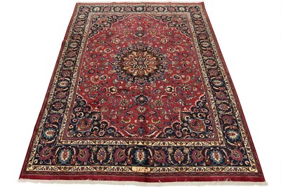 Mashadi Rug 9'8'' x 12'3'' Red Wool Vintage Traditional Hand-Knotted Carpet