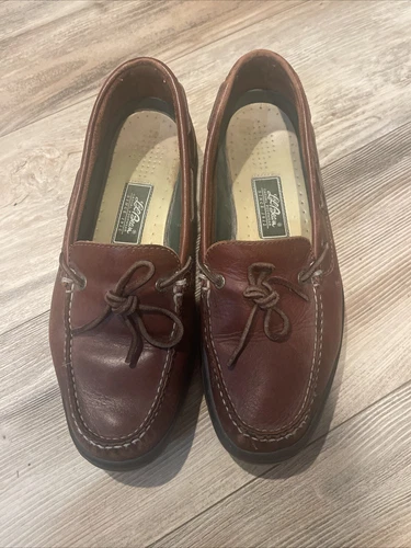 LL Bean Allagash Bison Mens 11 Wide Hand Sewn Brown Leather Moccasin Loafers