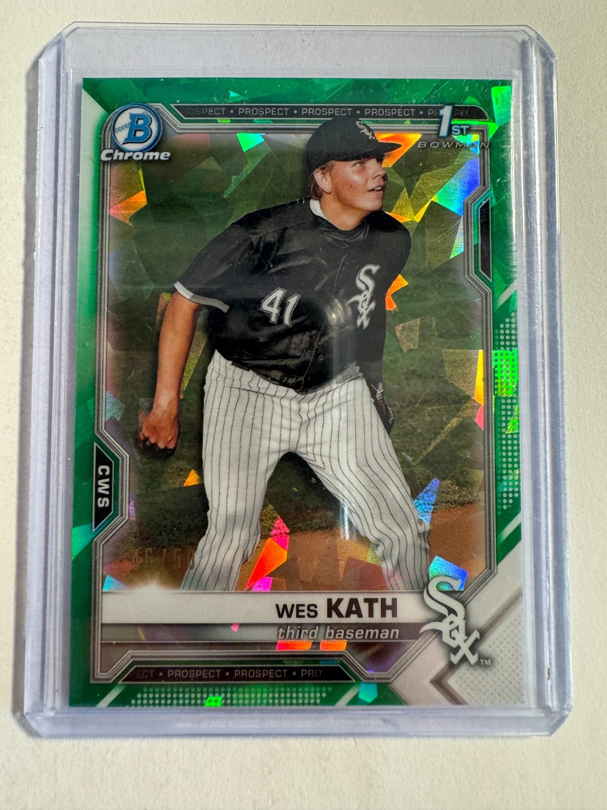 K154,162 - 2021 Bowman Chrome Draft Sapphire Green #BDC43 Wes Kath #/50