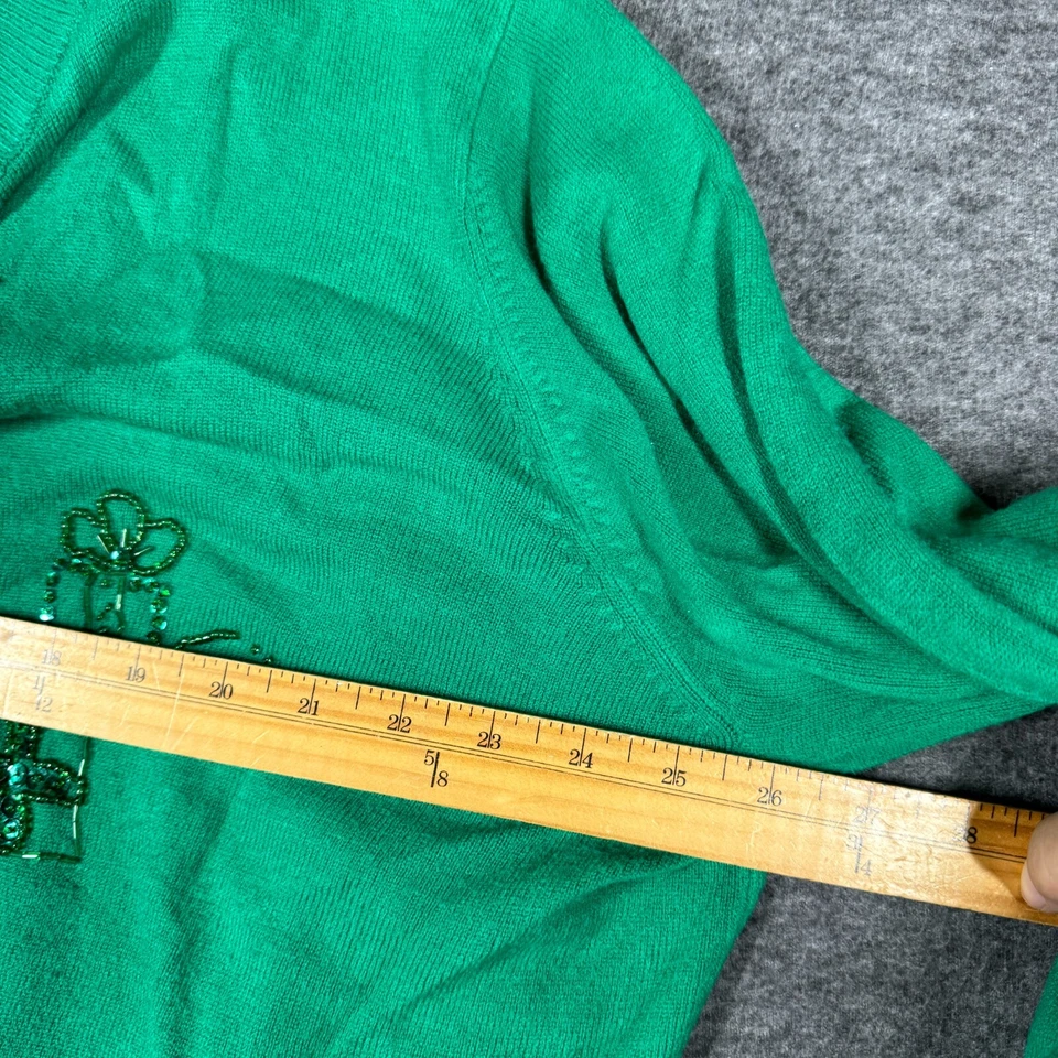 Quacker Factory Embellished Christmas Sweater Womens Plus 3X Green - Image 4 of 4