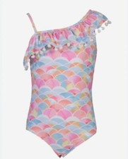 Snapper Rock Girls One Shoulder One Piece Swimsuit Frill Rainbow SZ 13-14 Years