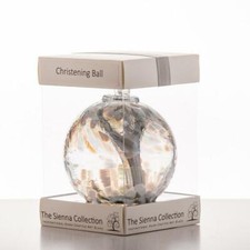Christening Silver 10cm Present Baby Ball Ornament Handmade Gift Sienna Glass