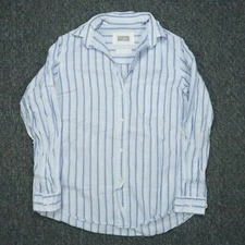 Grayson The Hero Shirt Womens Medium 02 Blue Striped Relaxed Lightweight Button