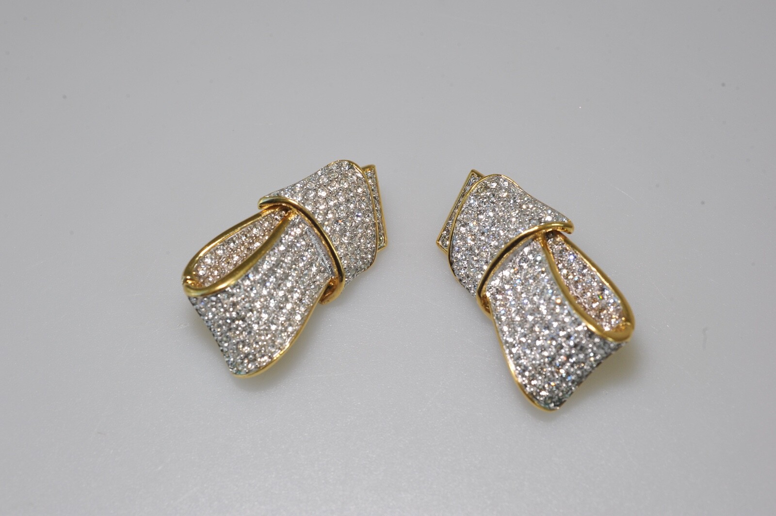 VTG GUY LAROCHE Paris Pave Rhinestone signed  LARGE clip earring bling  N11