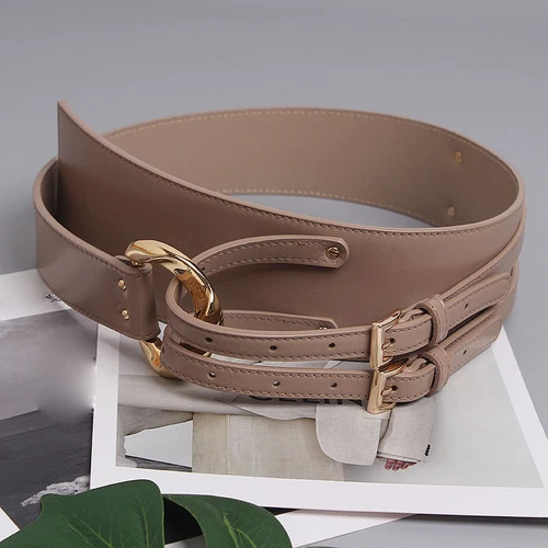 Cinturón corsé de cuero de vaca para mujer con hebilla de doble punta cintura ancha decorativo - Imagen 7 de 27