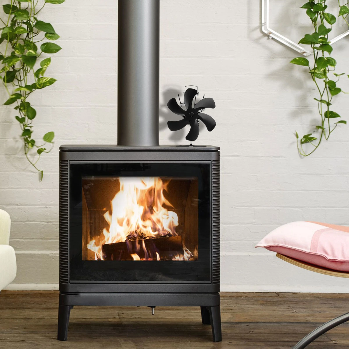6 Blades Wood Stove Fan Heat Powered Eco Fireplace Fan Log Burner Fuel  Saving US | eBay