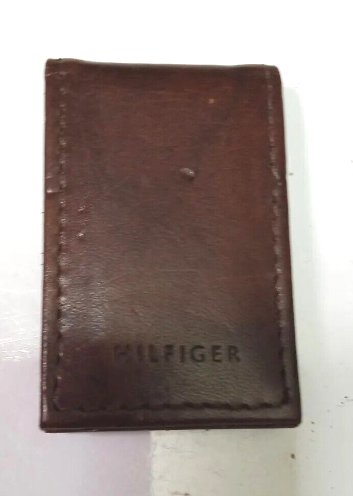 Tommy Hilfiger Genuine Brown Leather Money Clip in Nice Used Condition-image