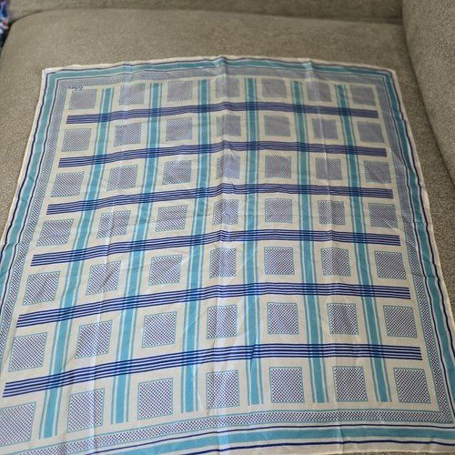 Echo Silk Blue Squares Pattern Scarf. Square 26 inch. ** Note. See Pics.