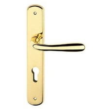 COPPIA MANIGLIE MANIGLIA CON PLACCA LUNGA ORO LUCIDO PORTE INTERNE FORO YALE
