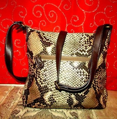 STYLE & CO GRAY/MULTI-COLOR SNAKESKIN PT FAUX PATENT LEATHER CROSSBODY 9.5HX11L