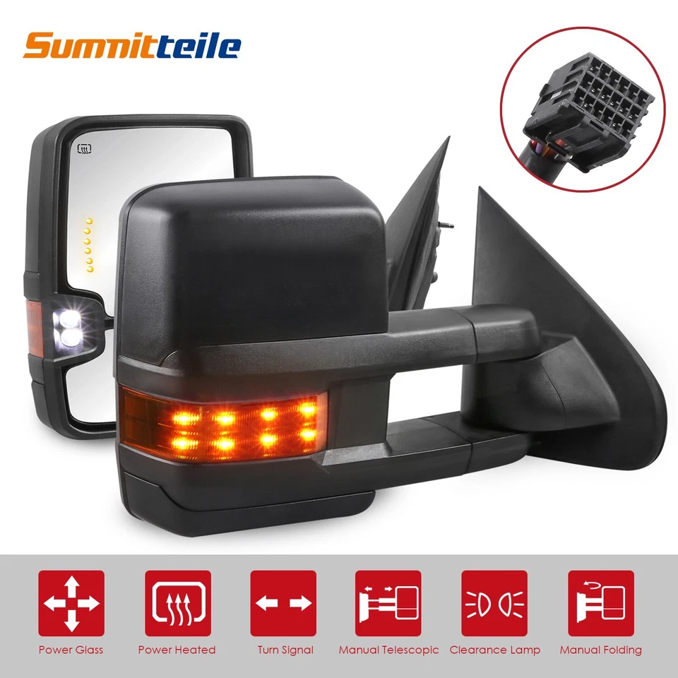 Espejos retrovisores térmicos eléctricos para remolque Chevy Silverado GMC Sierra 1500 2500 3500HD 2014-18 Foto 2 de 4