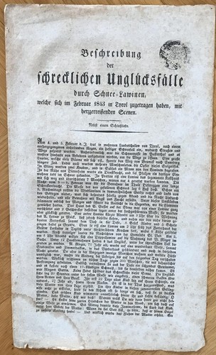 1843 Beschreibung der schrecklichen Unglücksfälle durch Schnee-Lawinen