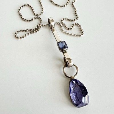 Vintage LILLY BARRACK Sterling Silver Purple Gemstone Necklace Modernist
