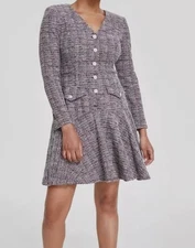 Taylor Womens' Red Tweed Button-Front Fit & Flare Dress Size 12