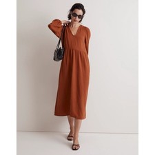 Madewell Burnt Clay Gauze Midi Dress L Cottagecore Boho NI684