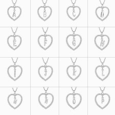 Ladies Rose Gold Pendant Love Heart Initial Alphabet Letter Cubic Chain Necklace