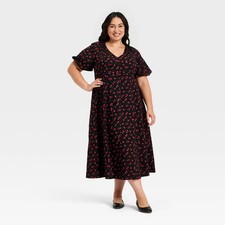 Women's Puff Short Sleeve Maxi Dress - Ava & Viv Black Cherries