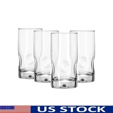 4 Piece Clear Glass Drinking Glass Set Handblown Stackable Drinkware Coolers New