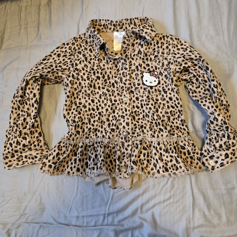 Hello Kitty Girls Size 6 Leopard Print Peplum Stretch Jacket Sequin HK Buttons