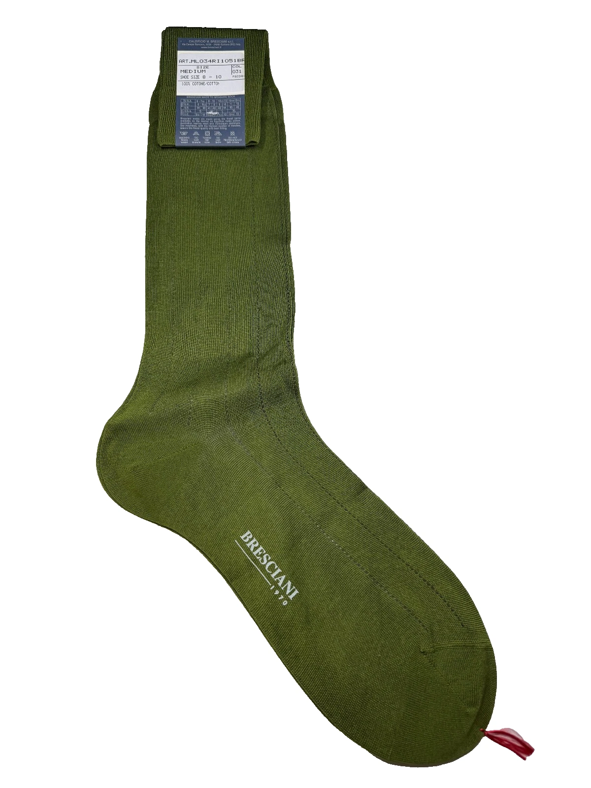 Bresciani 1970 100% Cotton Italian Olive Green Socks Medium New With Tags