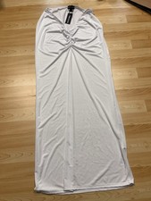 PrettyLittleThing White Slinky Ruched Maxi Dress Sleeveless V-Neck UK 14