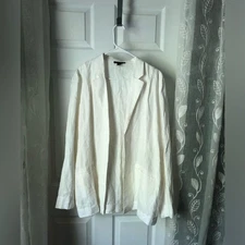 Saks Fifth Avenue Womens 100% linen blazer jacket pockets front size XL