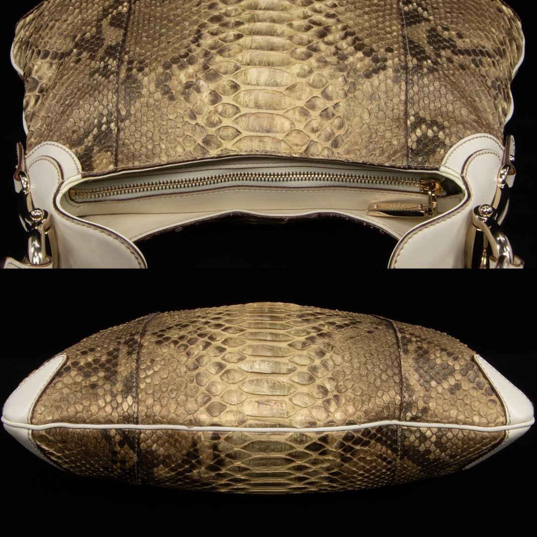 GUCCI Python Leather Horsebit Shoulder Bag Gold A… - image 12