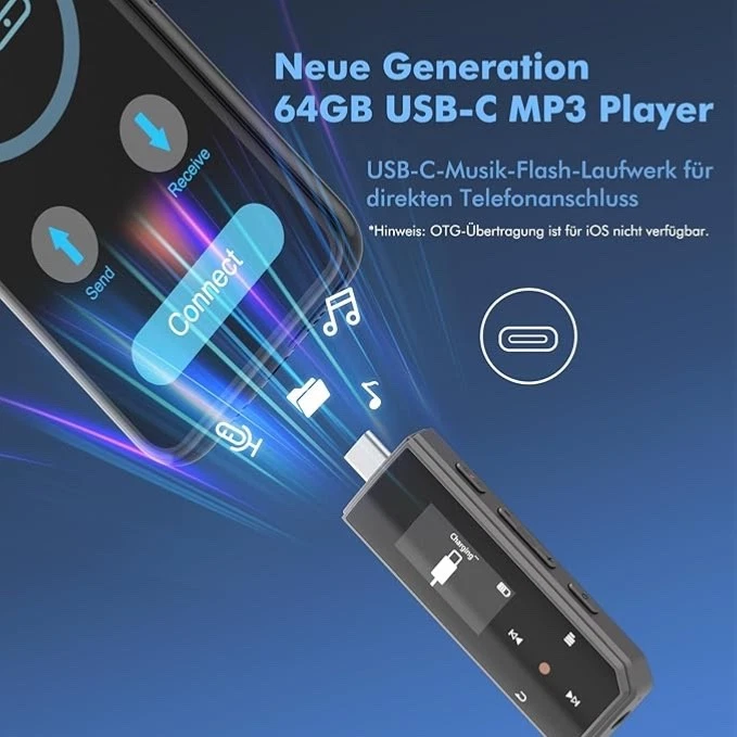 64GB Tragbarer MP3 Player Mit Bluetooth 5.3 Ein-Klick-Aufnahme Typ-C Und USB - Bild 3 von 4