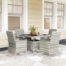 Rattan Garden Furniture Set, 4 Seater Outdoor Dining Table and Chairs