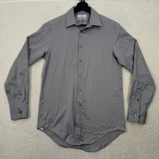 Calvin Klein Dress Shirt Mens 14.5 32/33 Grey Slim Fit Non-Iron Cotton Textured