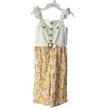 Little Lass Floral Eyelet Jumpsuit with Button Front and Belt Detail Size 4 D36