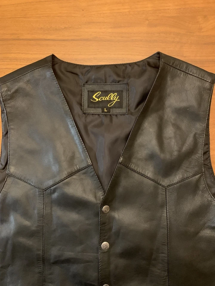 Vintage Scully 100% Black Soft Leather Dress Vest Mens L Cowboy Western Biker - Image 2 of 4