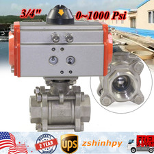3/4" 3-Piece Single-Acting Pneumatic Air Actuated Ball Valve Stainless Steel US