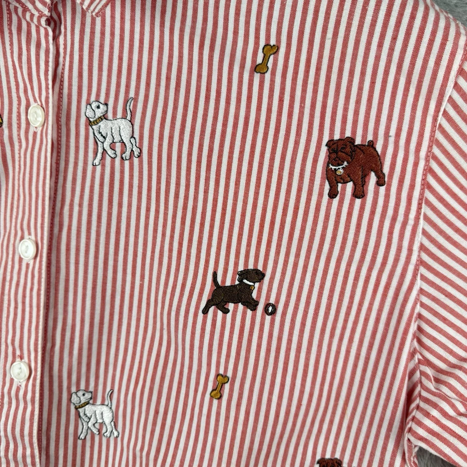 Camisa Teddi Abotonada Mujer Pequeña XL Roja Blanca Rayas L/S Bordada Perros De Colección Foto 4 de 4